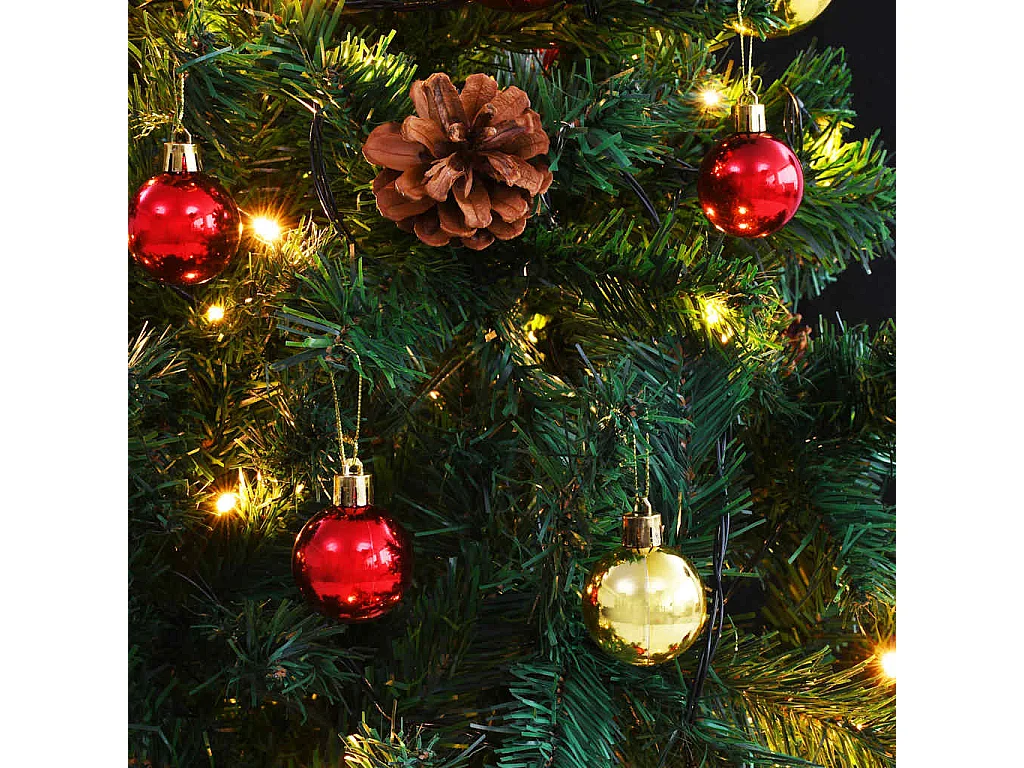 Albero di Natale Preilluminato con Palline Verde 210 cm