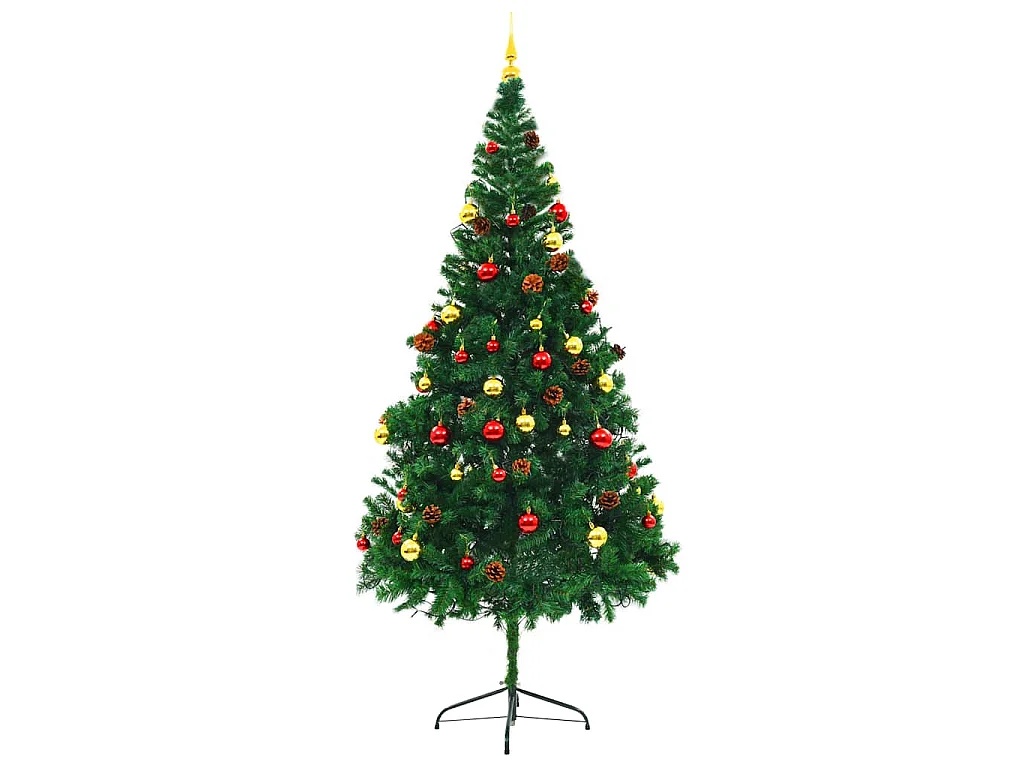 Albero di Natale Preilluminato con Palline Verde 210 cm