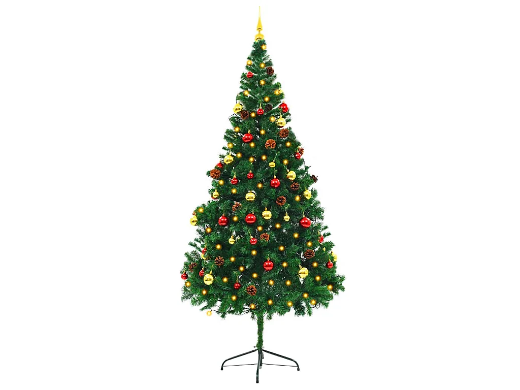 Albero di Natale Preilluminato con Palline Verde 210 cm