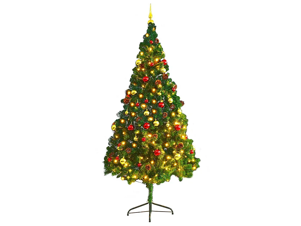 Albero di Natale Preilluminato con Palline Verde 210 cm