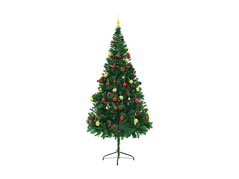 Arbre de Noël artificiel pré-éclairé avec boules vert 210 cm