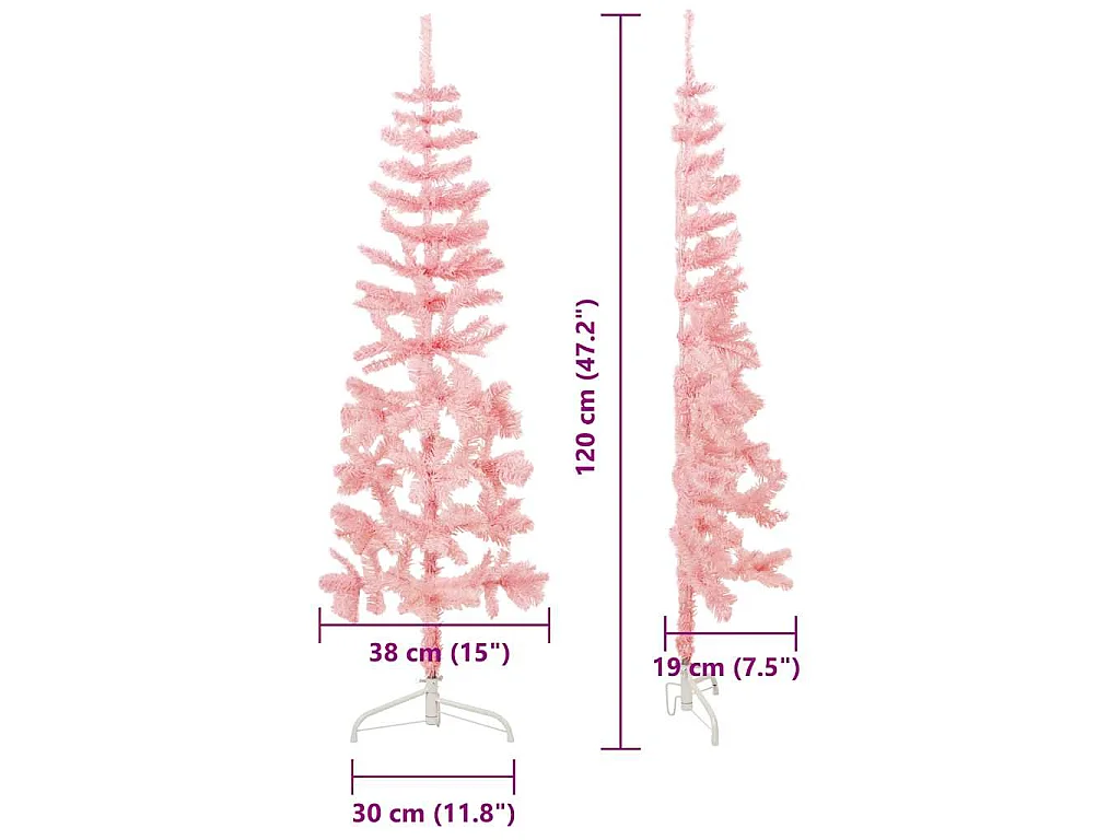 Demi sapin de Noël artificiel mince avec support Rose 120 cm