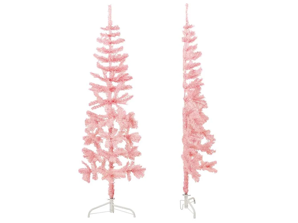 Demi sapin de Noël artificiel mince avec support Rose 120 cm