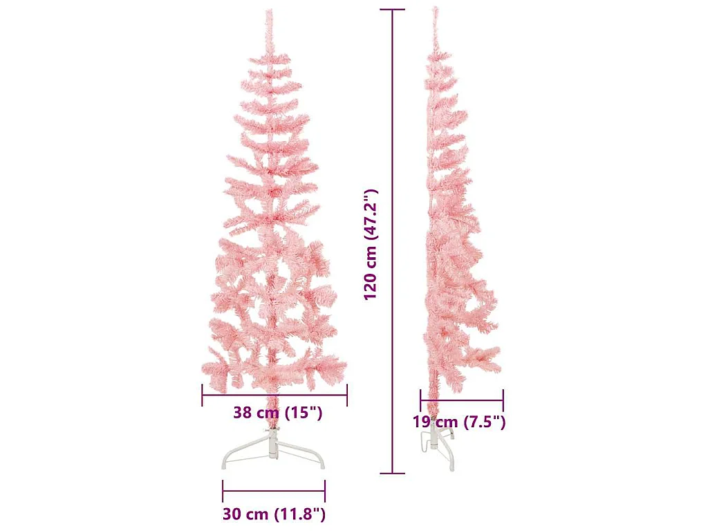 Demi sapin de Noël artificiel mince avec support Rose 120 cm