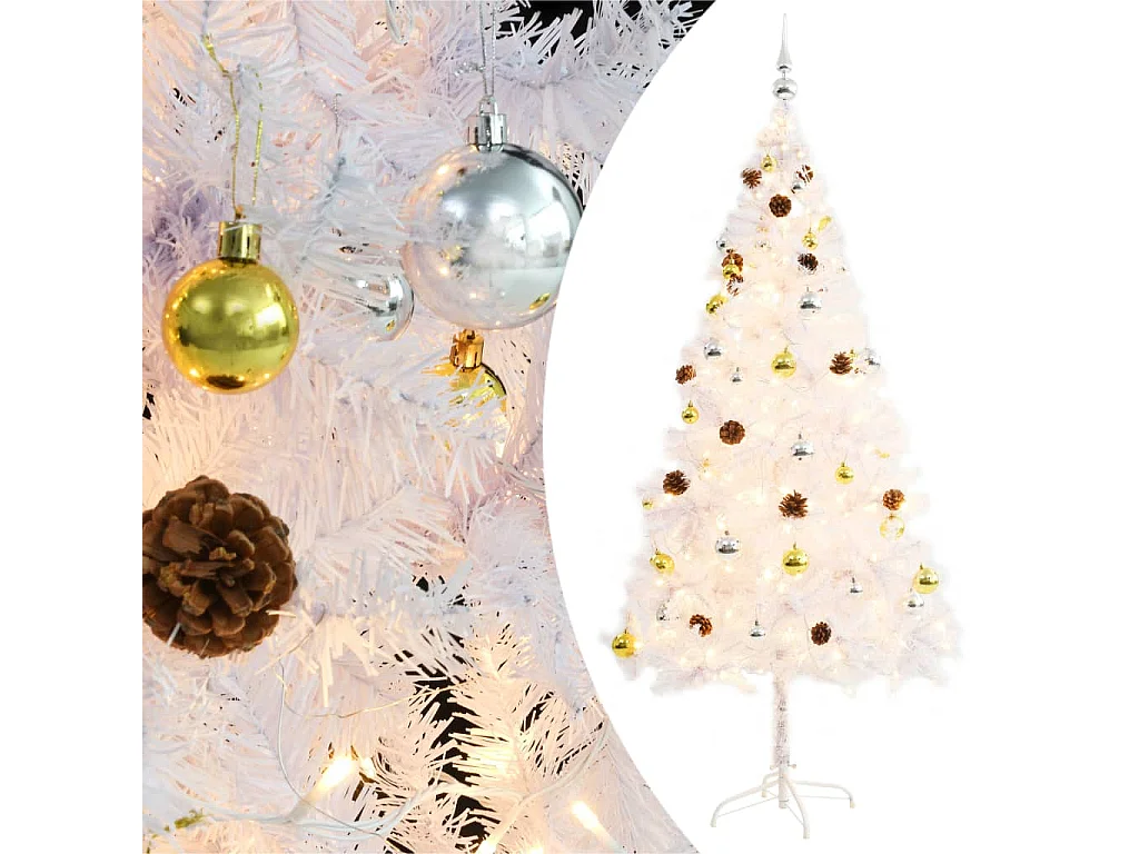 Árvore de Natal artificial pré-iluminada enfeites 180cm branco