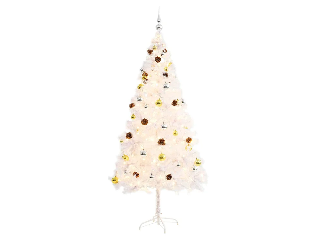 Árvore de Natal artificial pré-iluminada enfeites 180cm branco