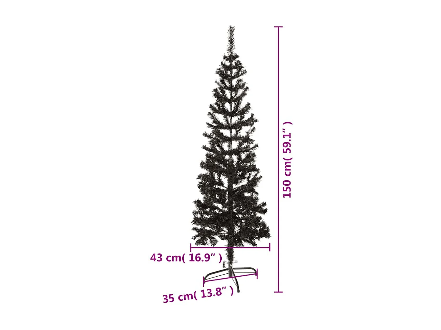 Schlanker Weihnachtsbaum Schwarz 150 cm