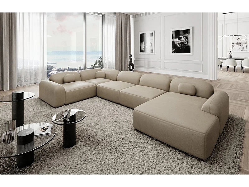 Wohnlandschaft Barcelona mit Zierkissen Kunstleder Beige Rechts