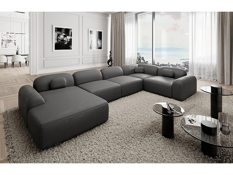 Wohnlandschaft Barcelona mit Zierkissen Kunstleder Dunkelgrau Links