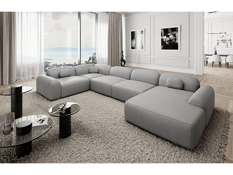 Wohnlandschaft Barcelona mit Zierkissen Kunstleder Hellgrau Rechts