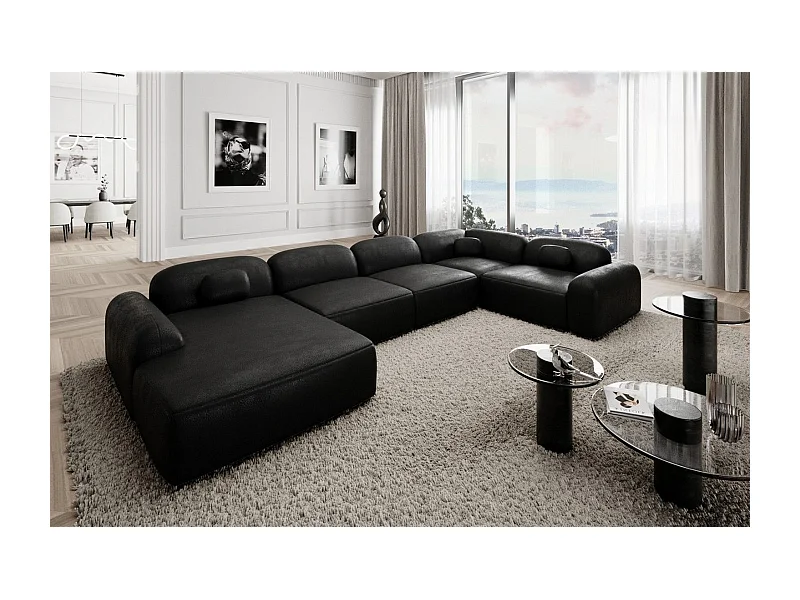 Wohnlandschaft Barcelona mit Zierkissen Kunstleder Schwarz Links