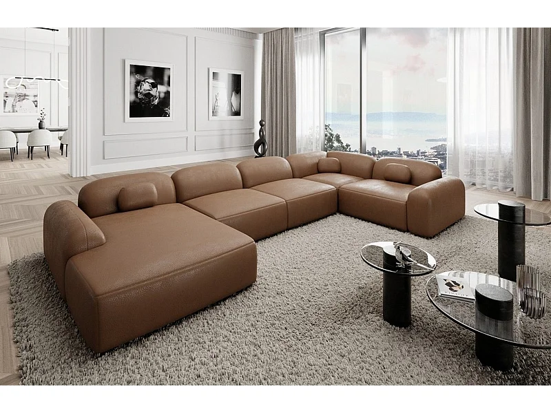 Wohnlandschaft Barcelona mit Zierkissen Kunstleder Braun Links