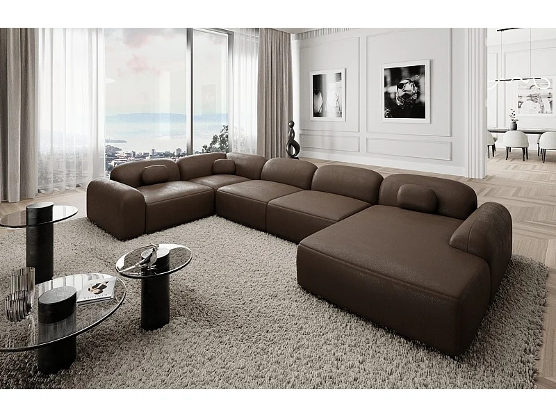 Wohnlandschaft Barcelona mit Zierkissen Kunstleder Dunkelbraun Rechts