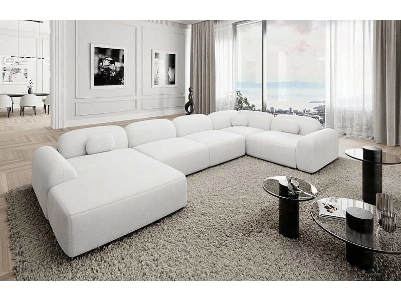 Wohnlandschaft Barcelona mit Zierkissen Kunstleder Weiß Links