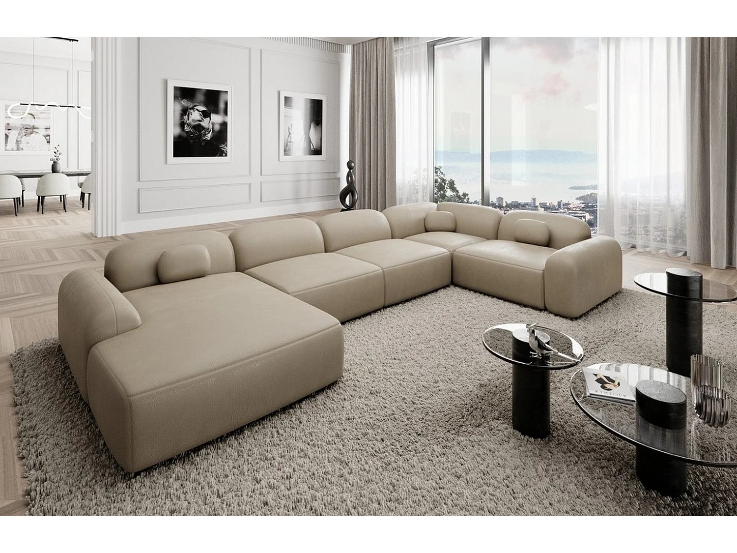 Wohnlandschaft Barcelona mit Zierkissen Kunstleder Beige Links