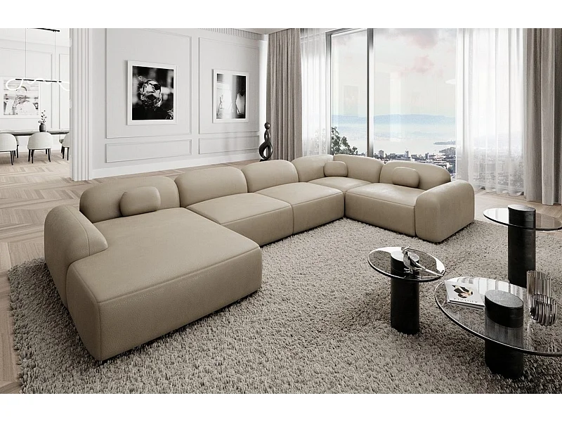 Wohnlandschaft Barcelona mit Zierkissen Kunstleder Beige Links