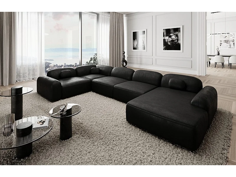 Wohnlandschaft Barcelona mit Zierkissen Kunstleder Schwarz Rechts