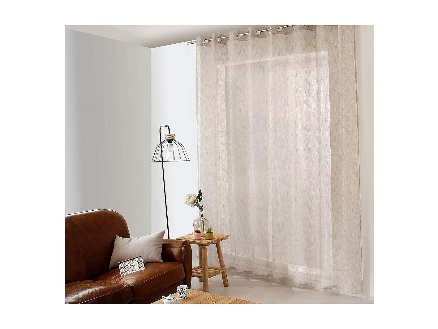 Rideau Voilage XXL Effet Lin "Maya" 300x240cm Naturel