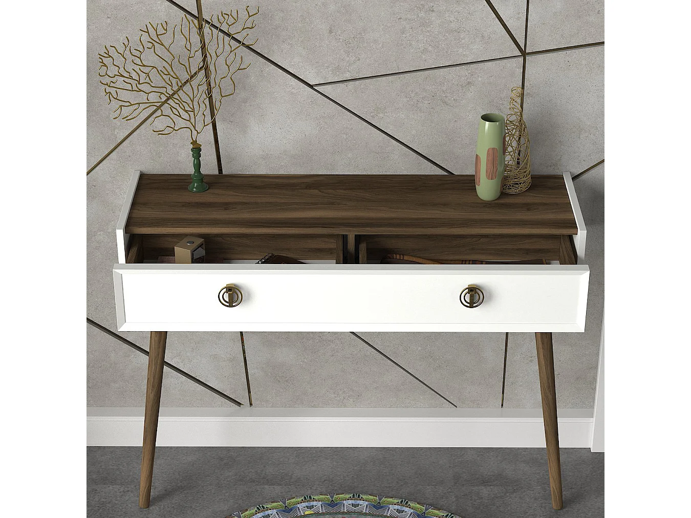 Konsolentisch Nadya Weiß Walnuss