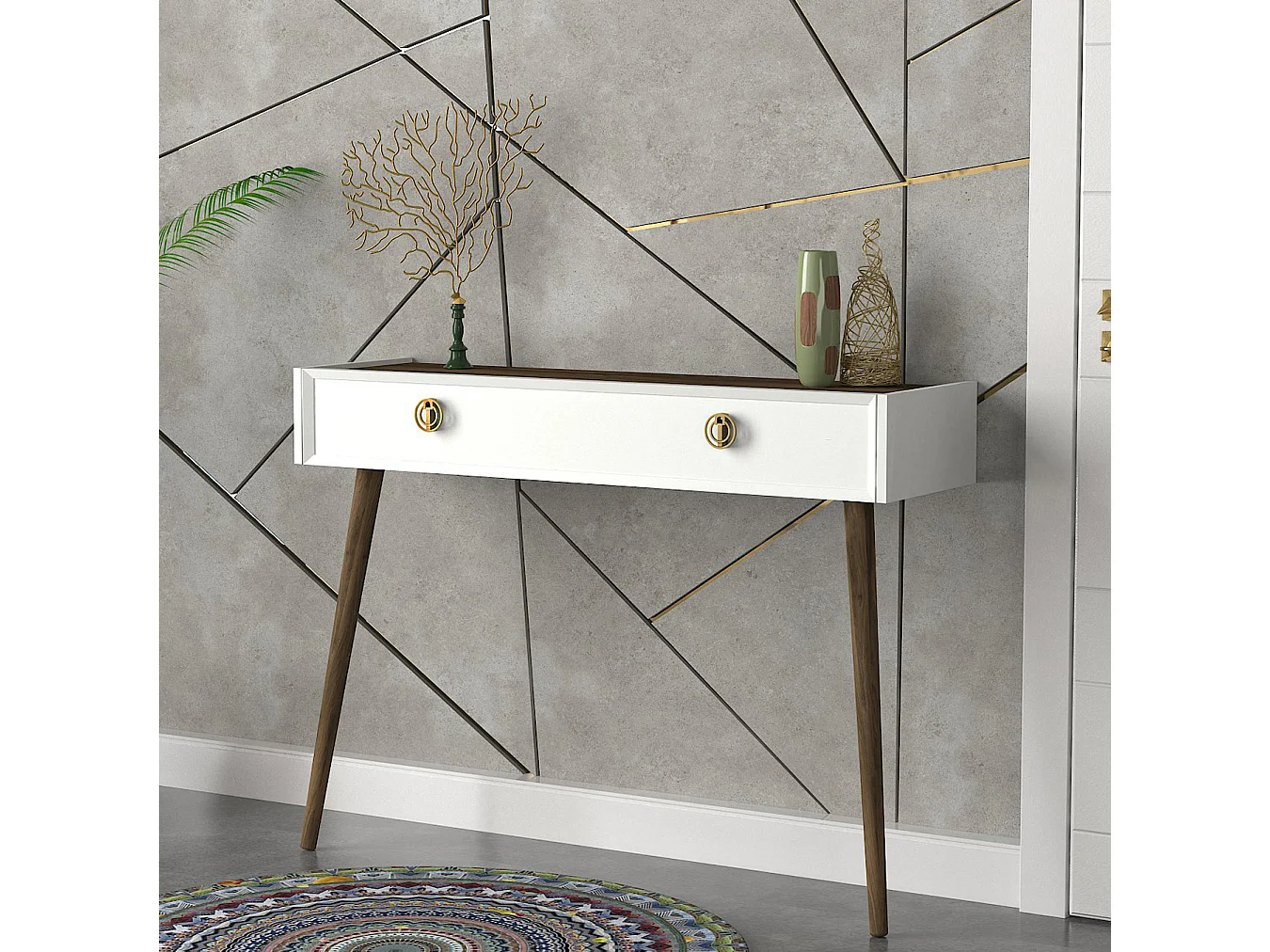 Konsolentisch Nadya Weiß Walnuss