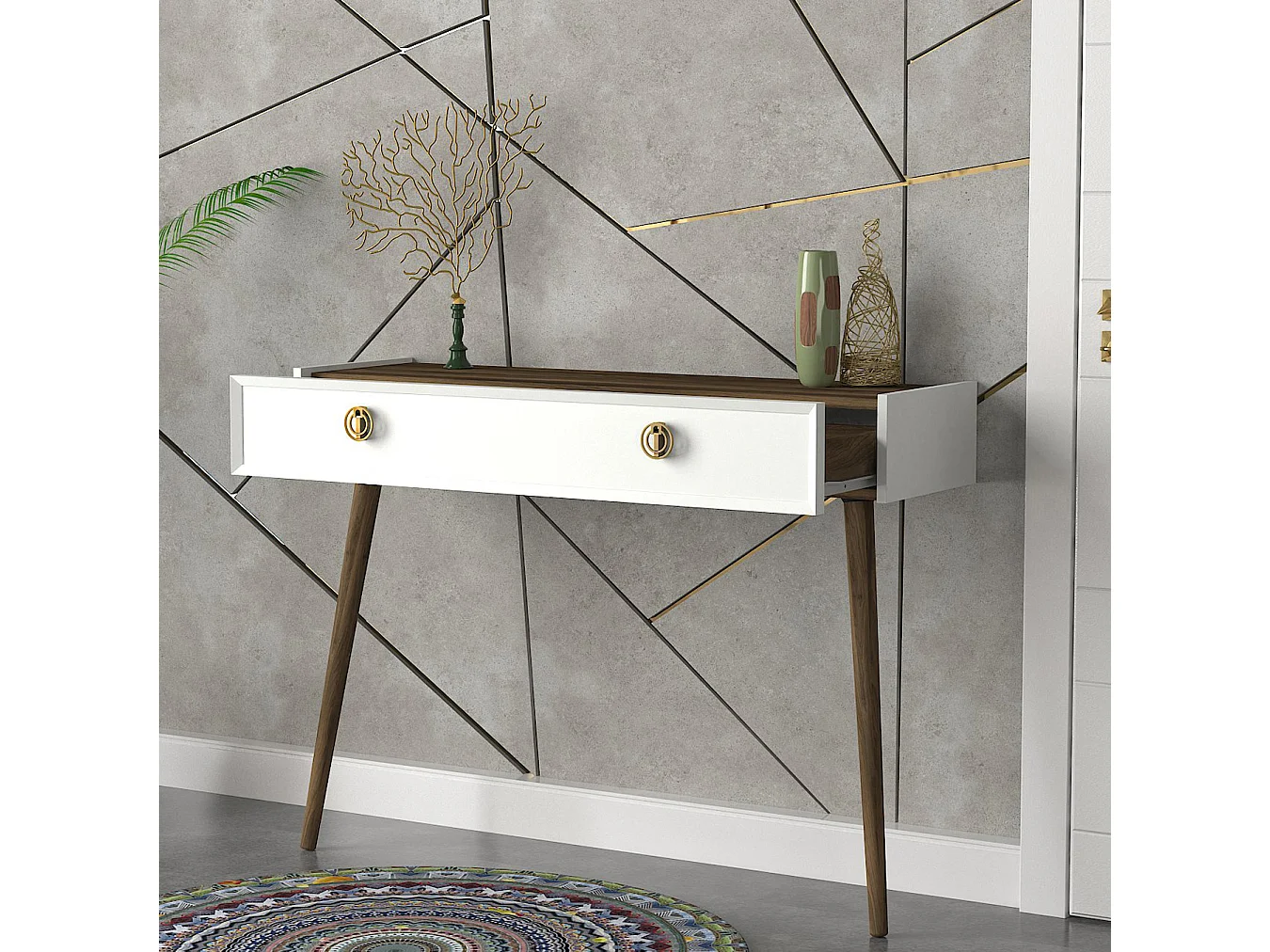 Konsolentisch Nadya Weiß Walnuss