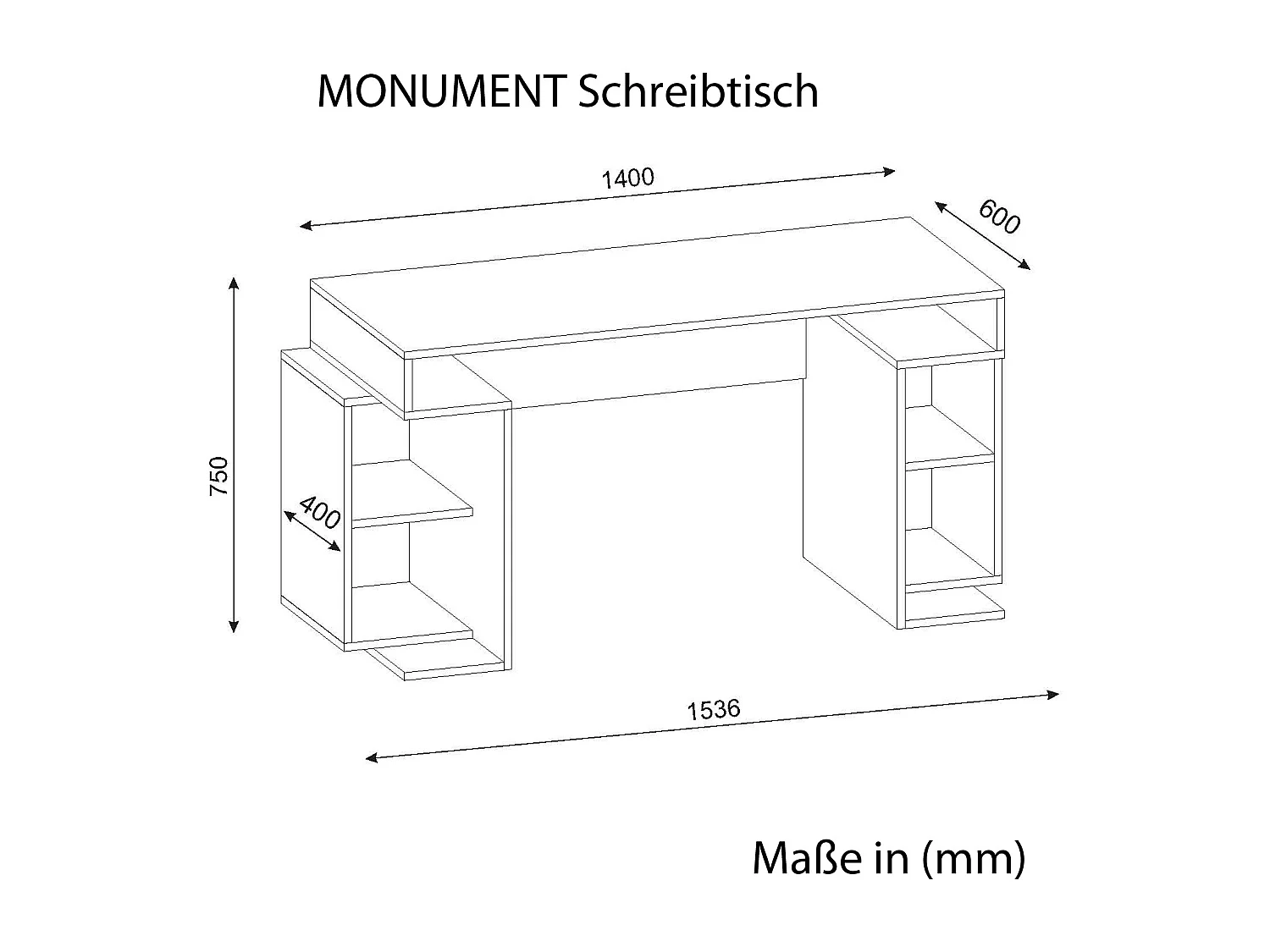 Schreibtisch Monument  Weiß Walnuss