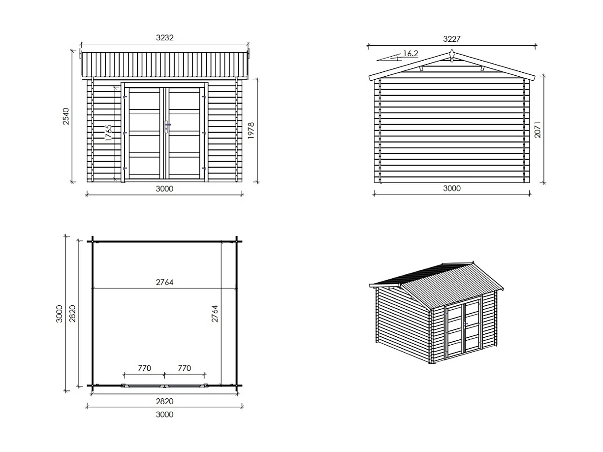 Abri de jardin en bois - 9m2 - 3x3m - Traité - Ep. 28mm - Couleur: marron - DOM676 - ALTANKA