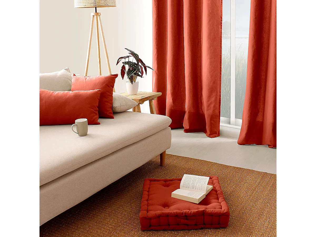 Coussin Déco Uni Déhoussable "Panama" 60x60cm Terracotta