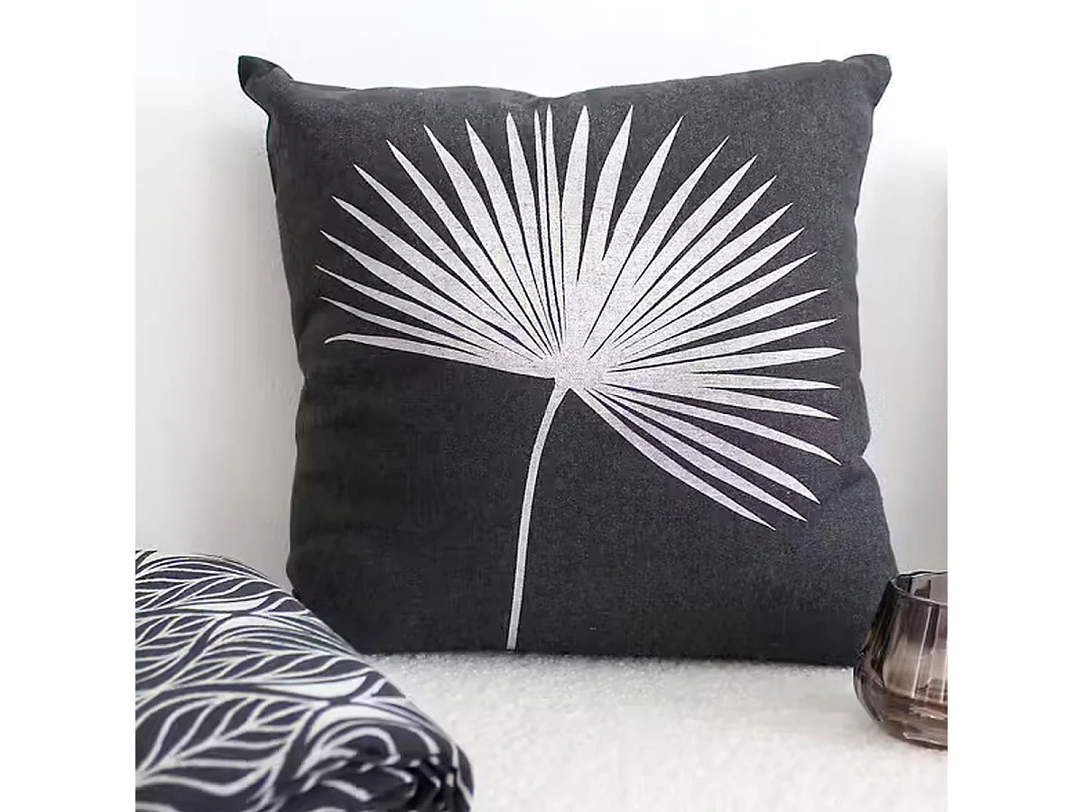Coussin Déco Imprimé "Baya" 40x40cm Gris Foncé