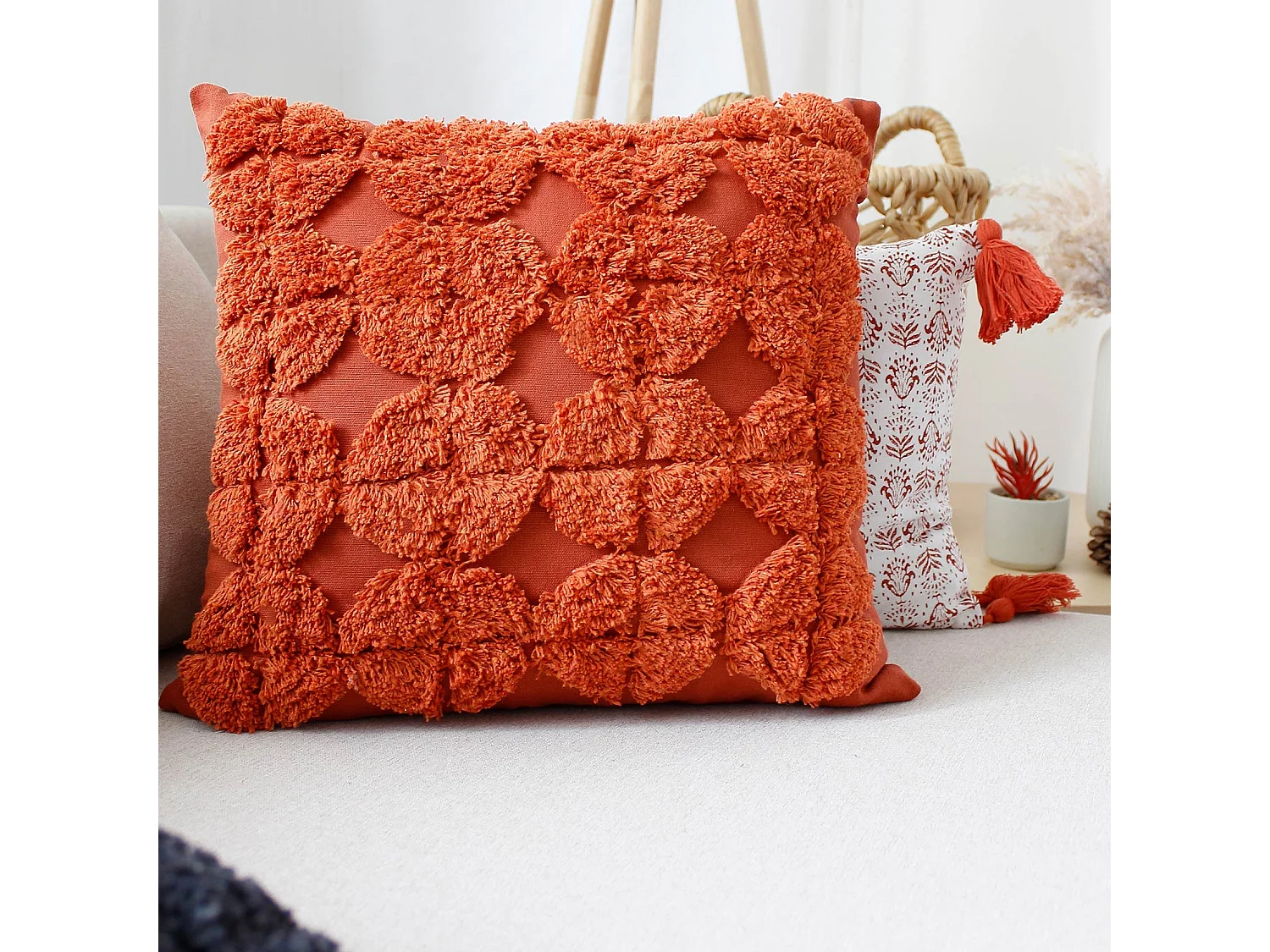 Coussin Déco Tufté "Bundi" 40x40cm Terracotta