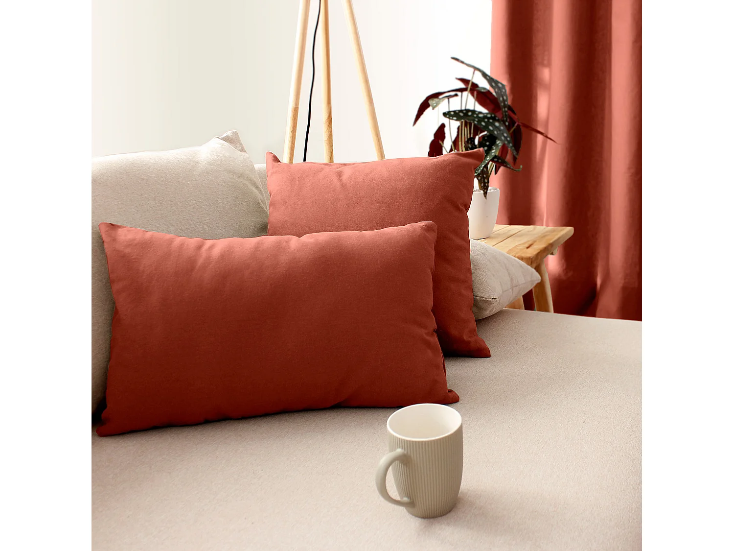 Coussin Déco Uni "Panama" 30x50cm Terracotta