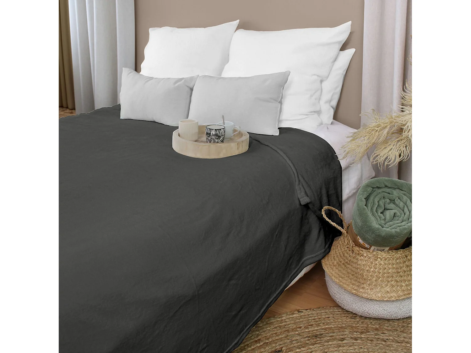 Plaid Polaire XL Uni "Coral Fleece" 180x220cm Gris Foncé