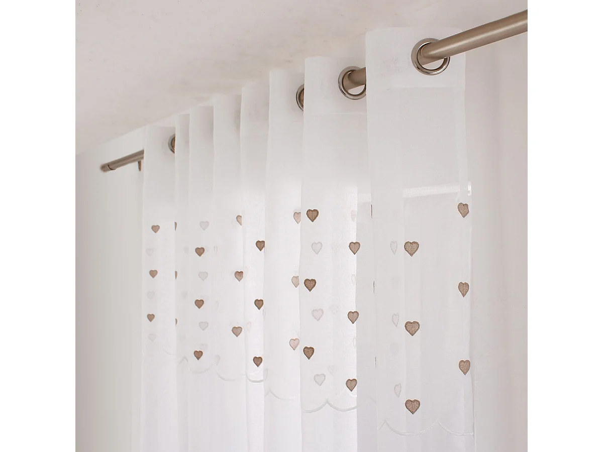 Rideau Voilage à Motif "Cœur" 140x240cm Beige
