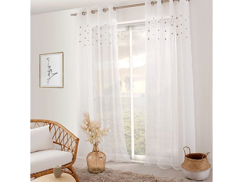 Rideau Voilage à Motif "Cœur" 140x240cm Beige