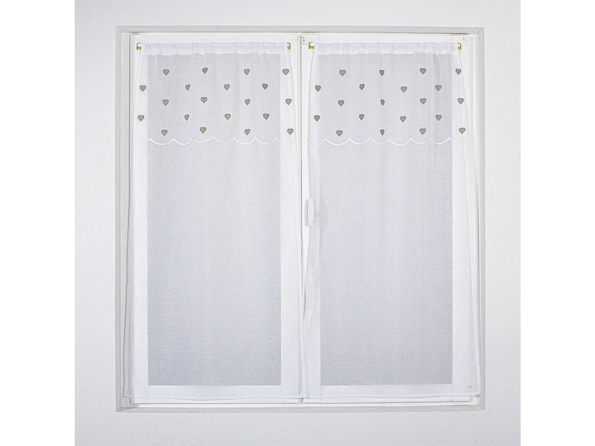 Paire de Voilages à Motif "Cœur" 60x90cm Beige