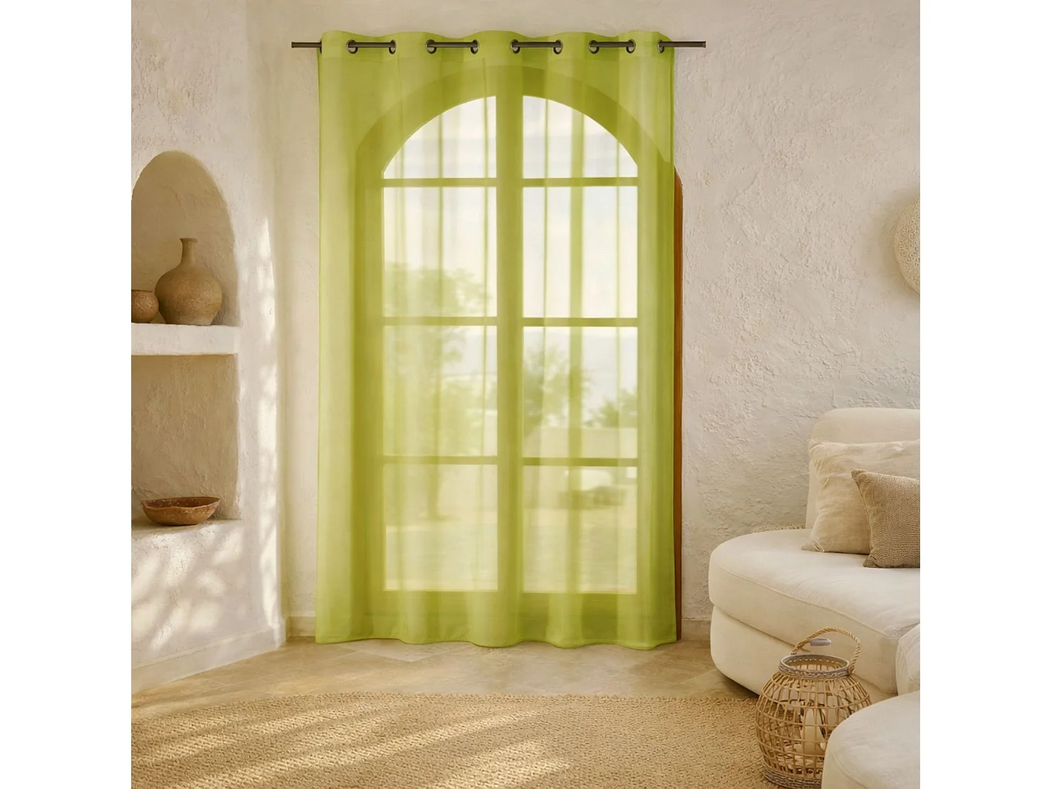 Gardine aus Etamine einfarbig mit Ösen