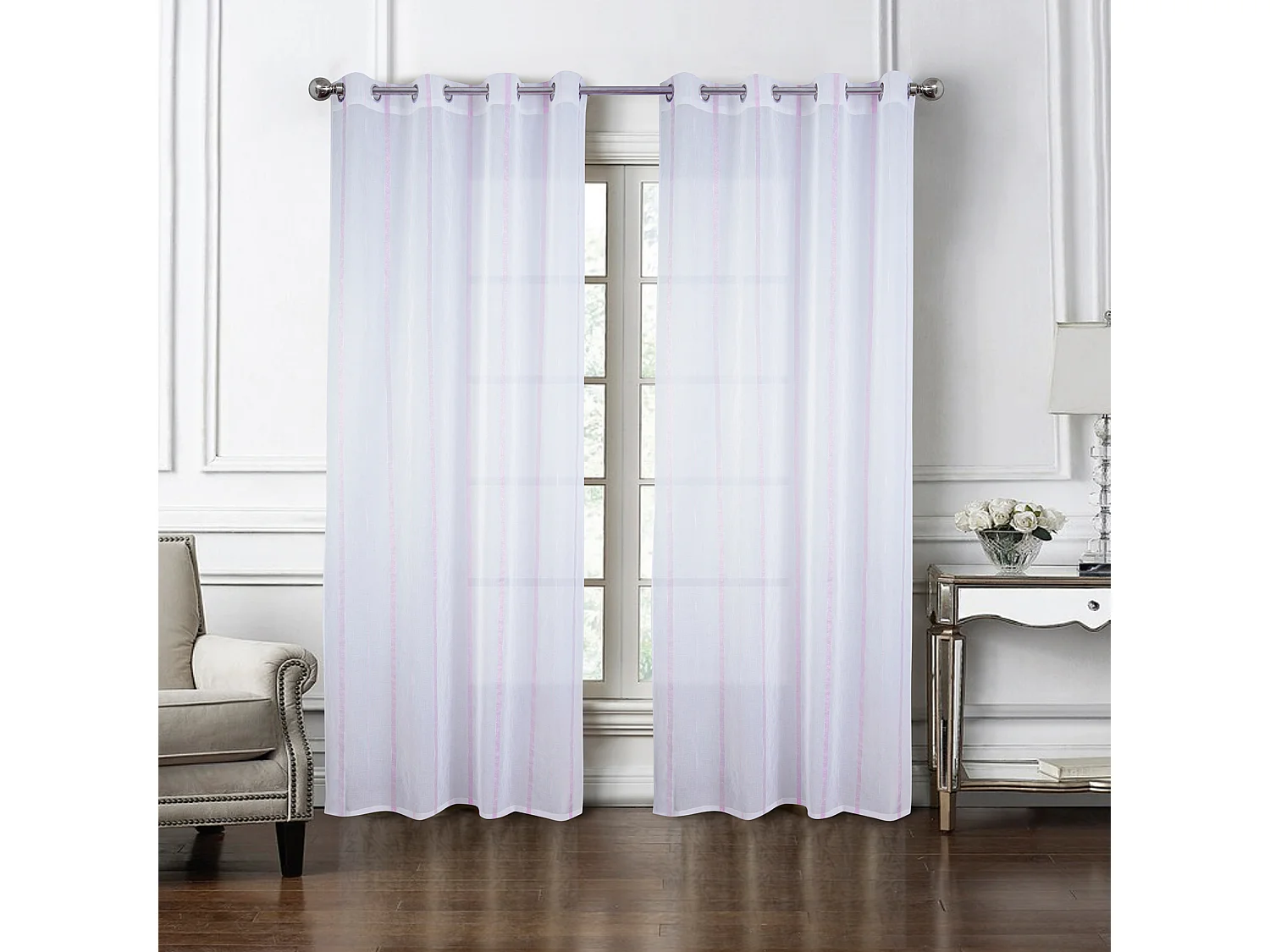 Paire de voilages à bandes verticales brillantes