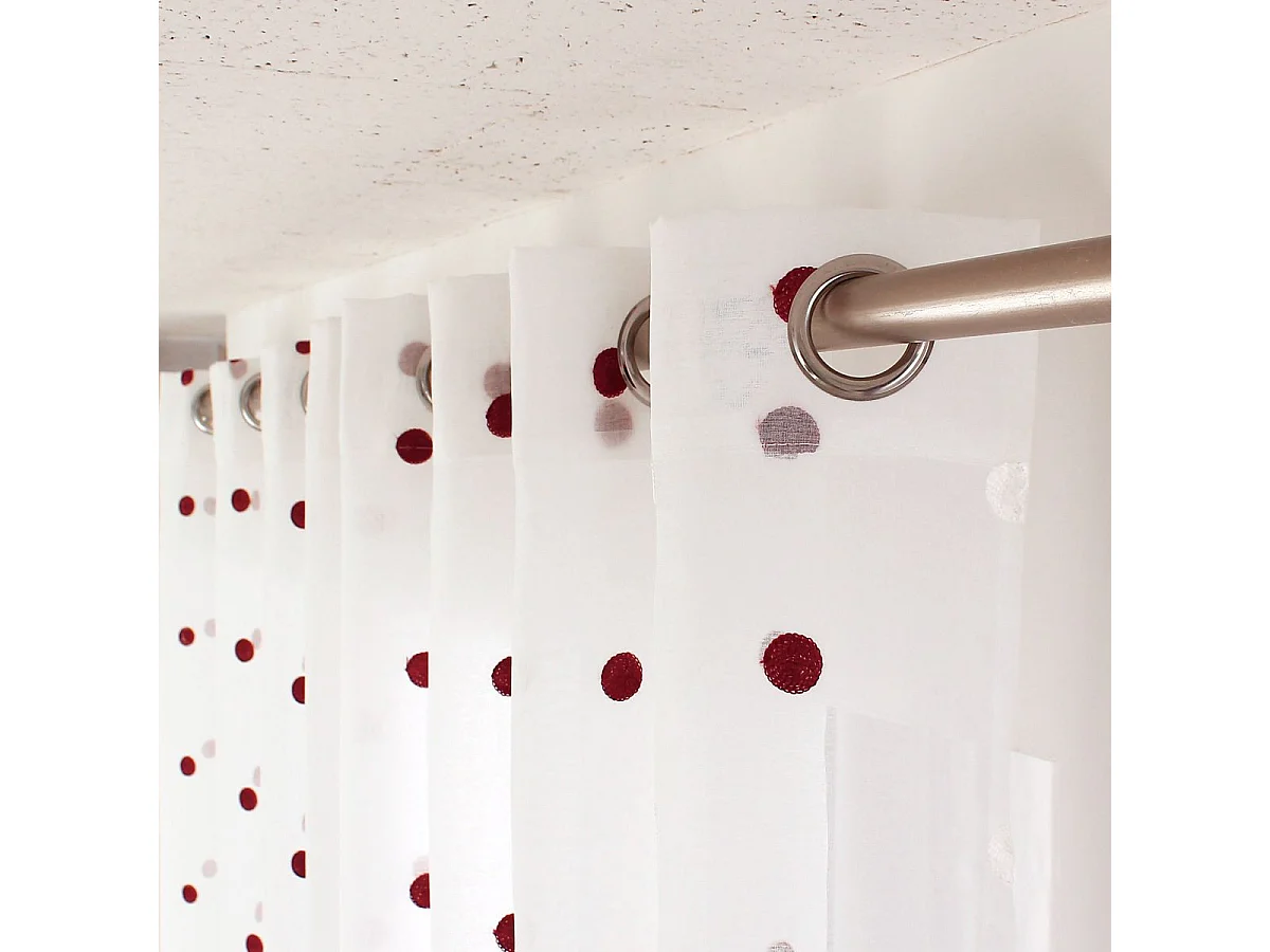 Rideau Voilage Avec Œillets "Smarties" 140x240cm Blanc & Bordeaux