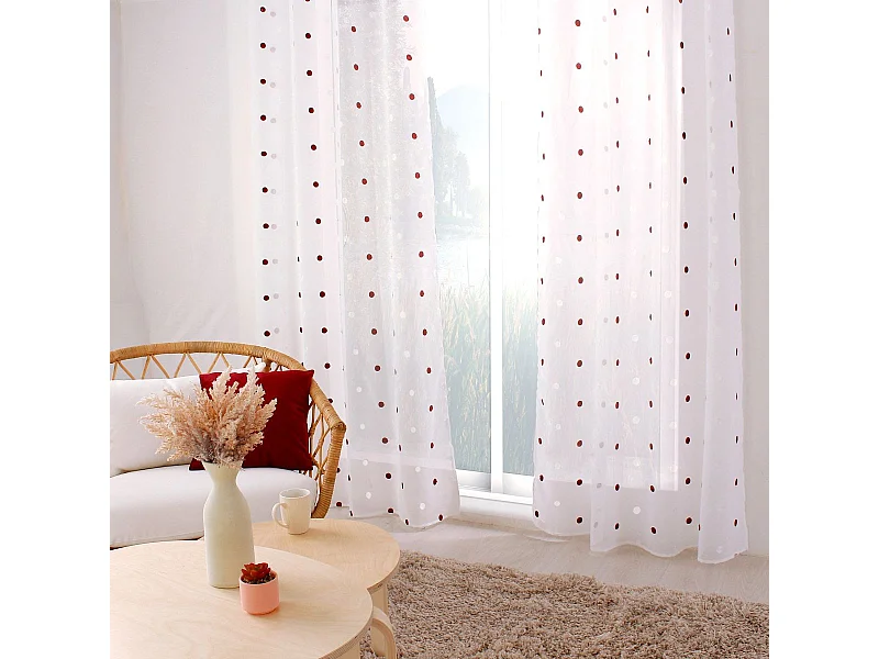 Rideau Voilage Avec Œillets "Smarties" 140x240cm Blanc & Bordeaux