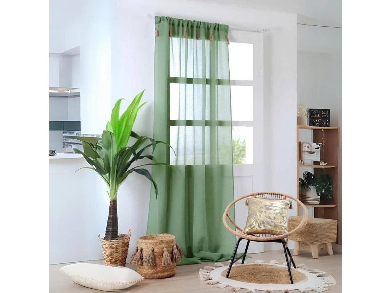 Boho-Vorhang mit Pompons aus Jute