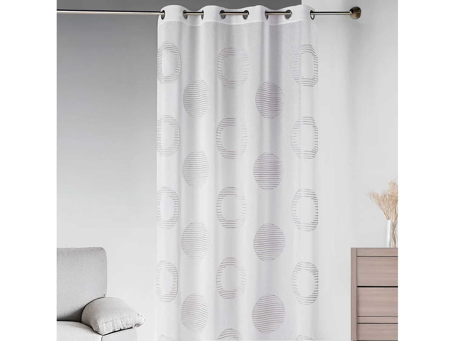 Visillo en estameña bordado círculo y redondel