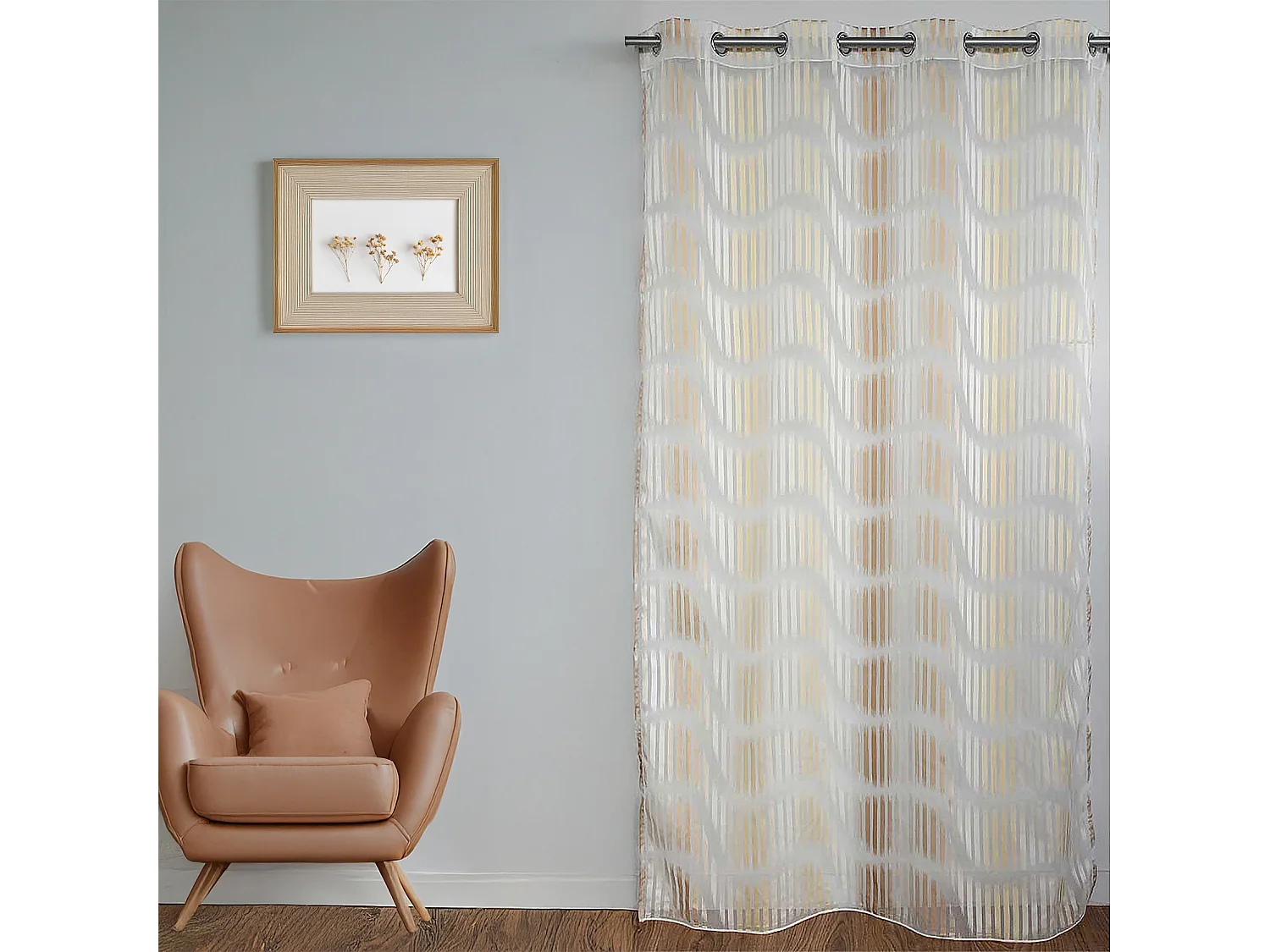 Voilage en jacquard fantaisie à rayures verticales ondulées