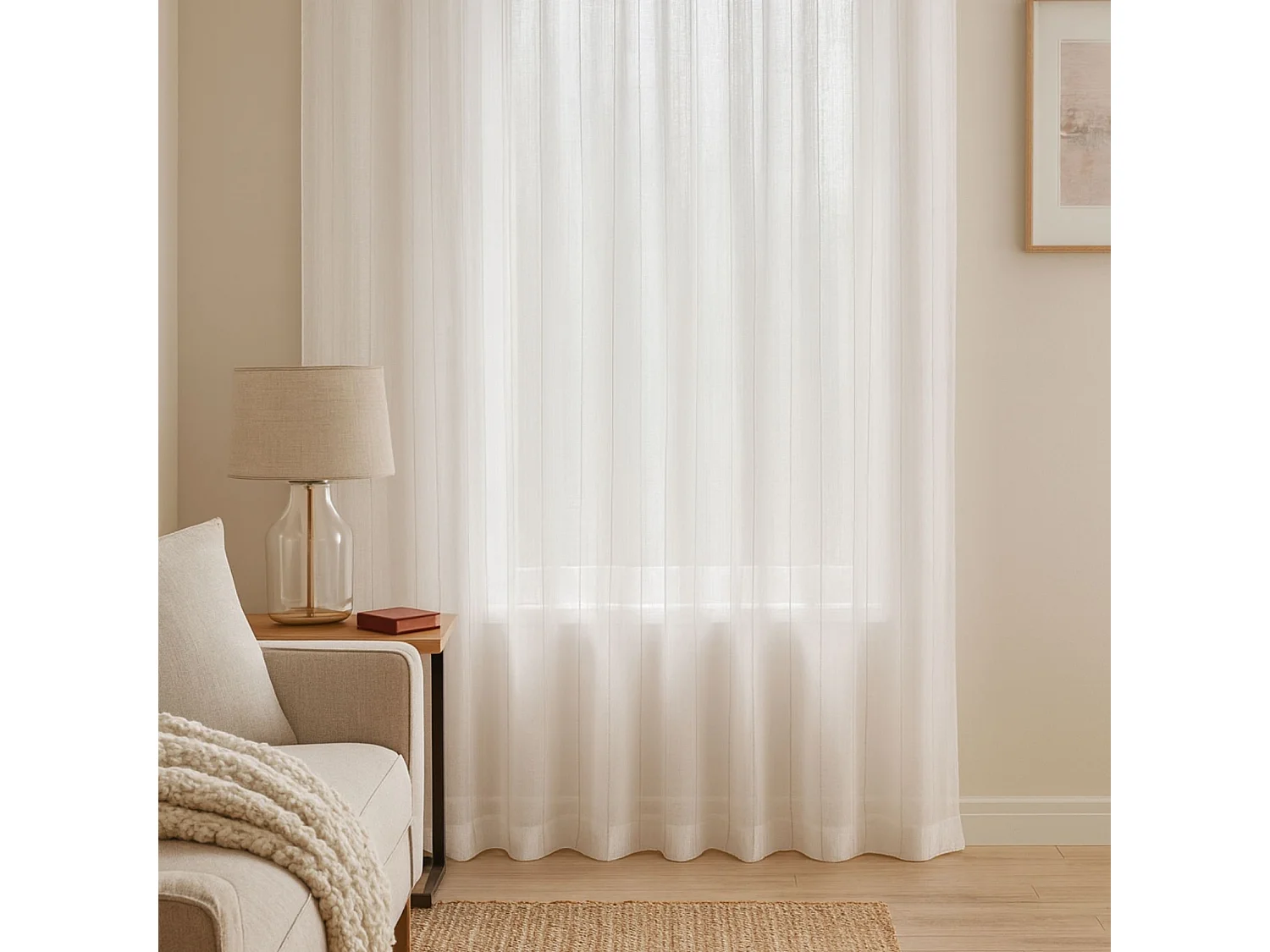 Voilage fines rayures brodées avec grande largeur