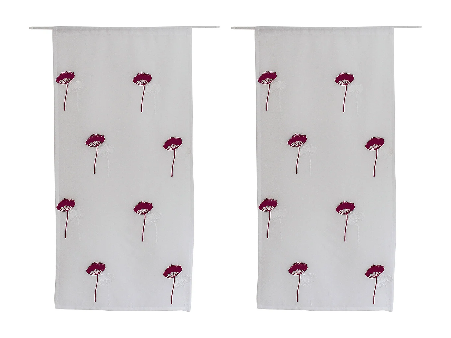 Paire de Voilages Brodés "Cosmos" 60x90cm Bordeaux & Blanc