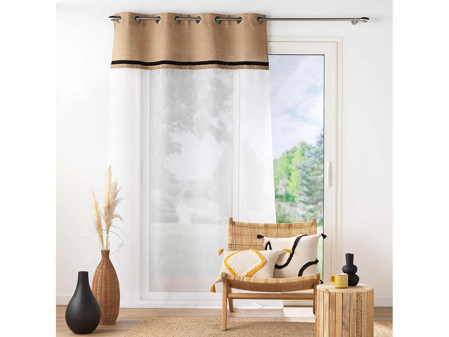 Rideau Voilage à Œillets "Malory" 140x240cm Noir