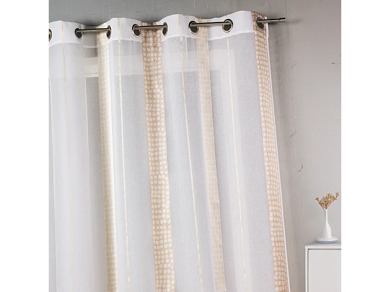 Voilage en étamine à rayures verticales à pois