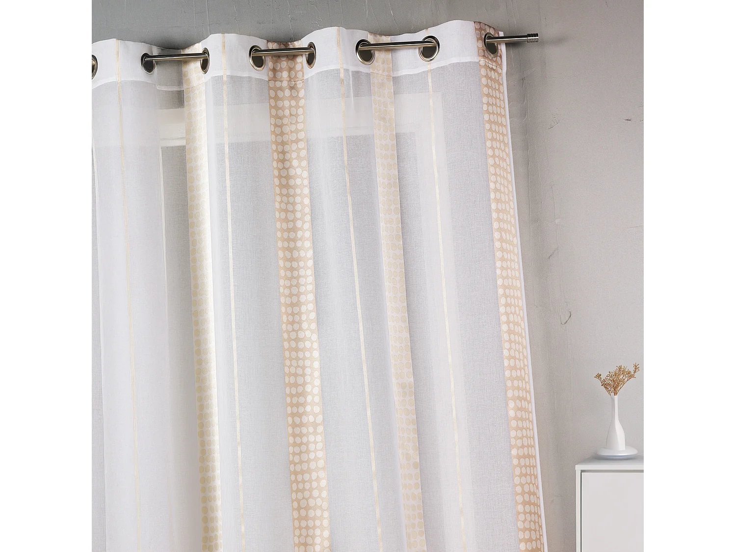 Voilage en étamine à rayures verticales à pois