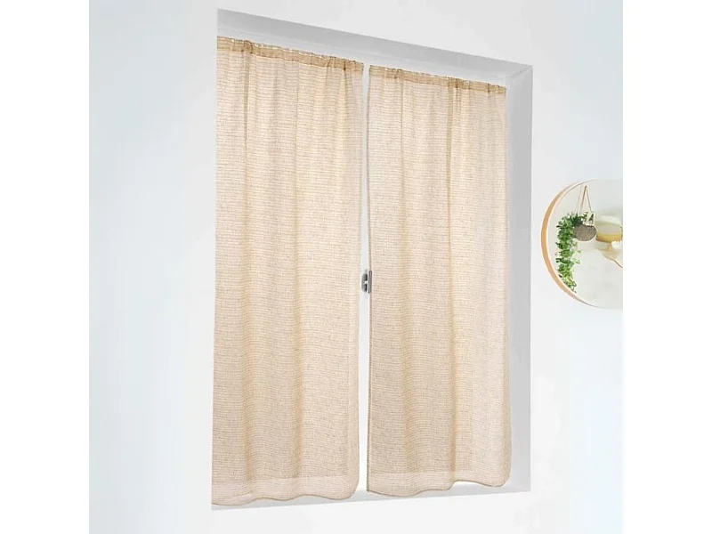 Paire de petits voilages poly-lin-coton à fines rayures