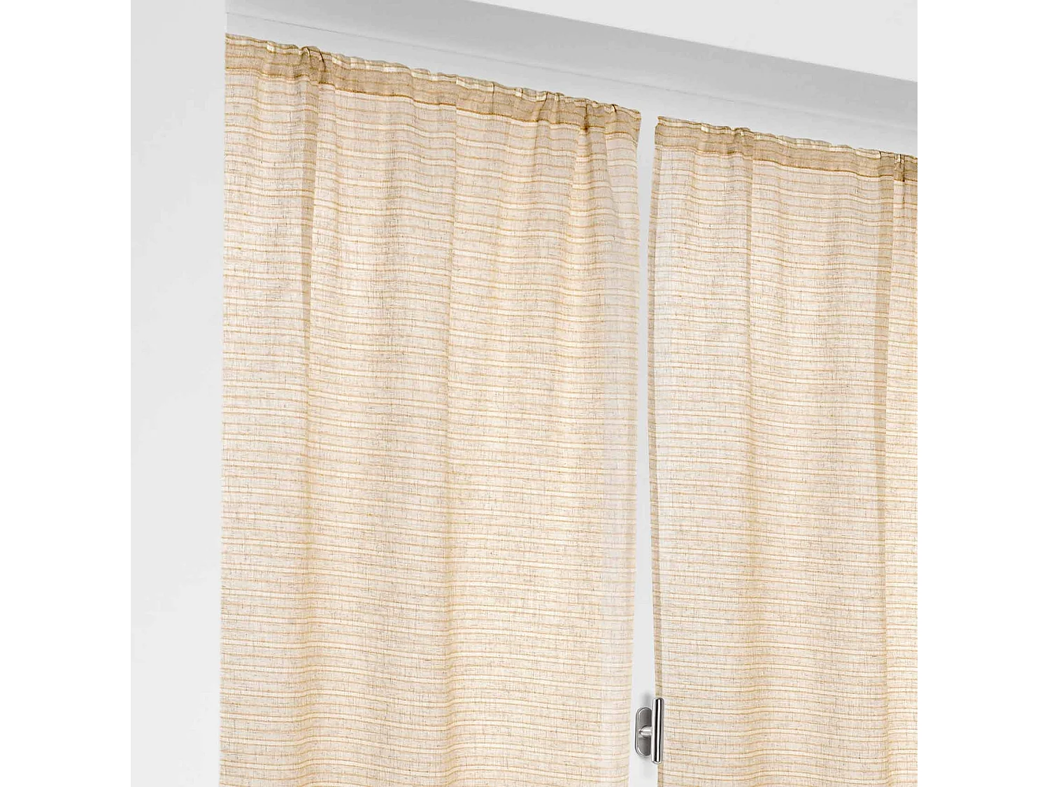 Paire de petits voilages poly-lin-coton à fines rayures