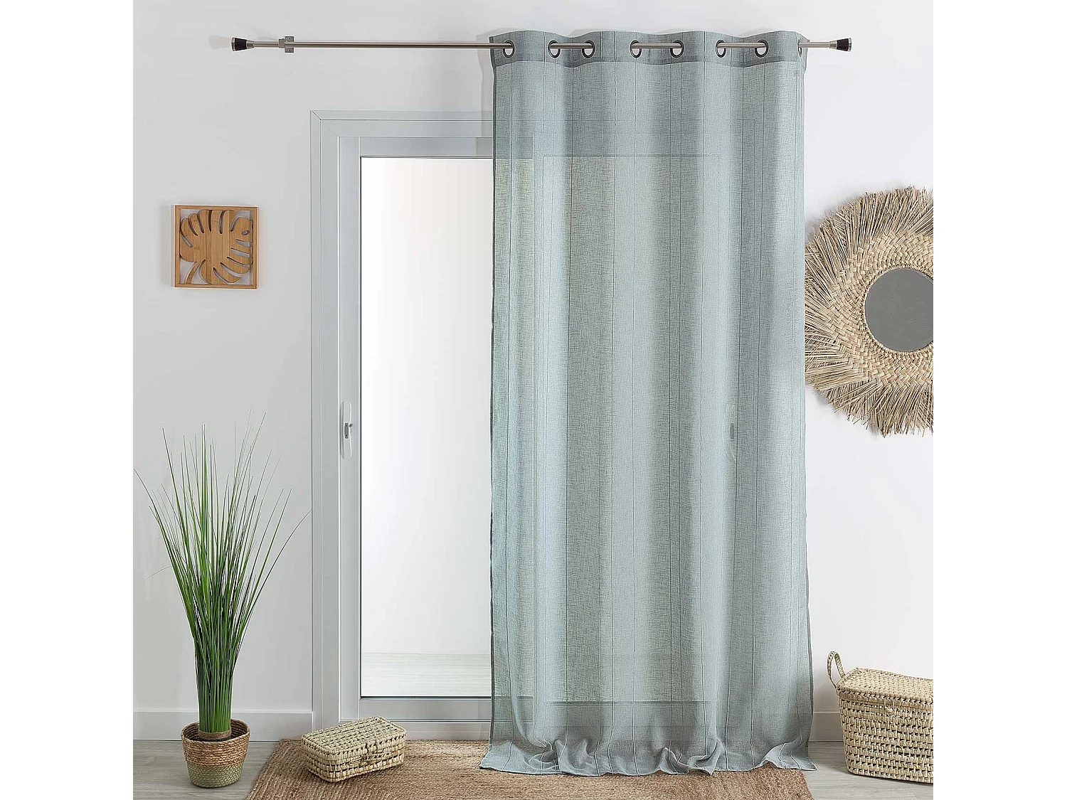 Voilage tamisant uni à fines rayures